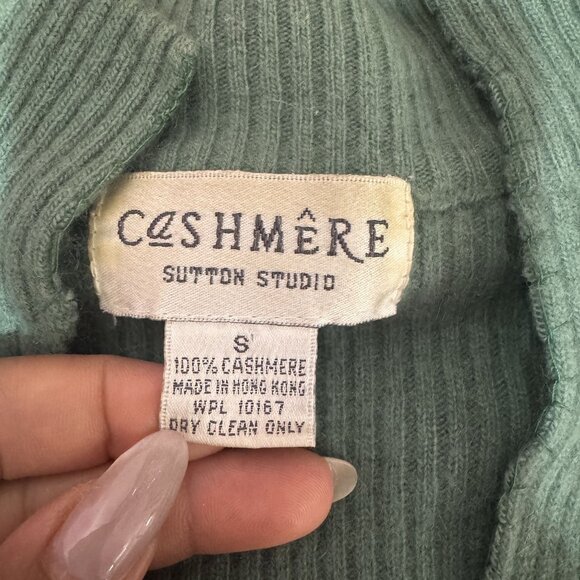 Vtg Cashmere Sutton Studio Womens Sage Green High Neck Long Sleeve Sweater S - Picture 6 of 6